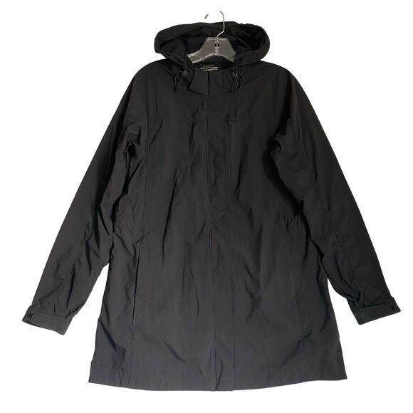 Exofficio Rain Jacket Women’s M Black Hooded Coat Pockets Outdoor Packable Camp - Picture 1 of 10